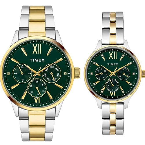Timex Unisex Teal Round Dial Analog Pair Watches 44mm & 36mm TW00PR315