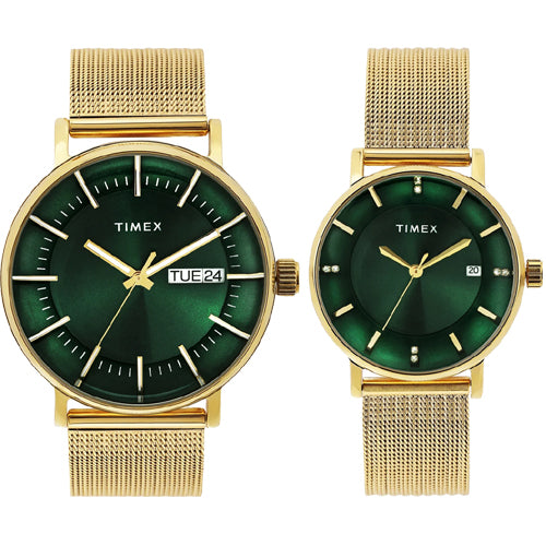 Timex Green Round Dial Analog Pair's Watch 43mm & 36 mm TW00PR324