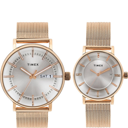 Timex Silver Round Dial Analog Pair's Watch 43mm & 36 mm TW00PR325