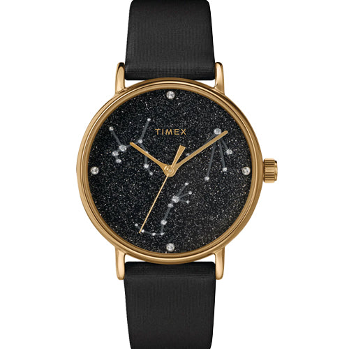 Timex Global Women's Gold-Tone Dial Case Leather-Strap Function Watch 37mm TW2T87600