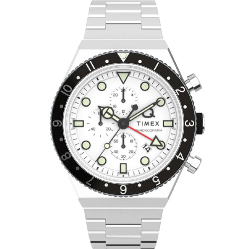 Timex Q Timex 3-Time Zone Chronograph 40mm Stainless Steel Bracelet Watch 40mm TW2V69900UJ
