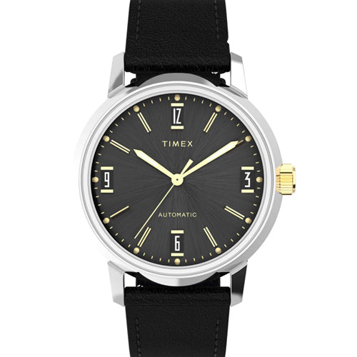 Timex Marlin Men’s Black Round Dial Leather Strap Watch 40mm TW2W33900U9