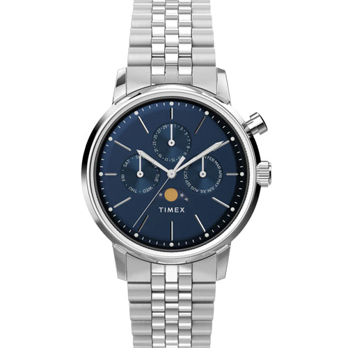 Timex Marlin Men Moon Phase Blue Dial Stainless Steel Bracelet Watch 40mm TW2W51300UJ