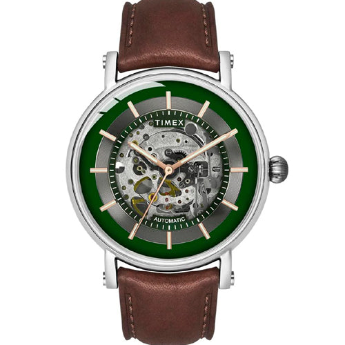 Timex E Class Men's Green Dial Round Case Automatic Function Watch 44mm TWEG16717