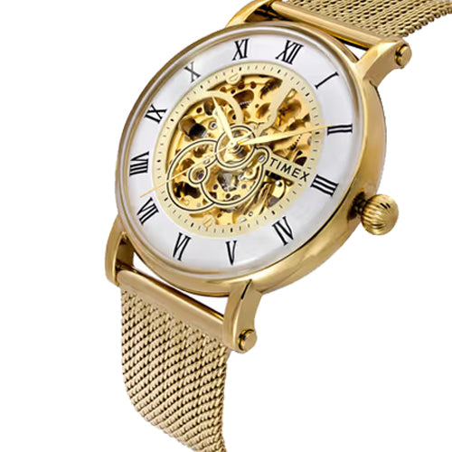 Timex Men White Round Dial Analog Automatic Watch 44mm TWEG16722