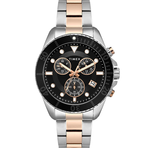 Timex E Class Men's Black Dial Round Case Chronograph Date Function Watch 47mm TWEG20102