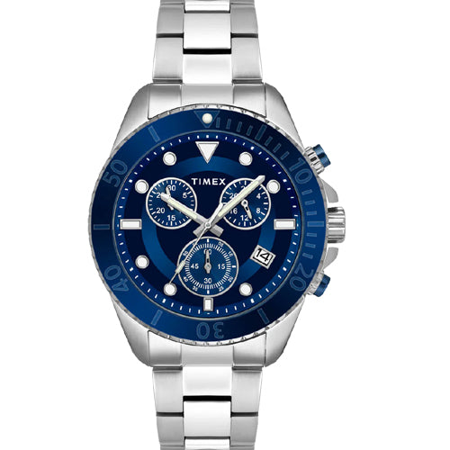 Timex E Class Men's Blue Dial Round Case Chronograph Date Function Watch 47mm TWEG20103