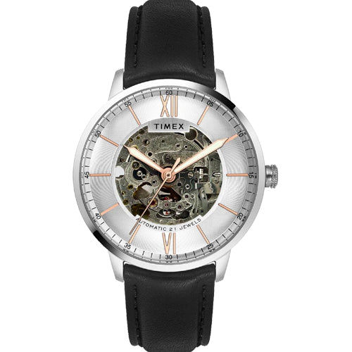 Timex Men Automatic Silver Round Stainless Steel Dial Watch 42mm TWEG23500