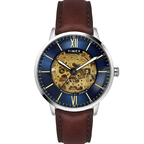 Timex E Class Men Automatic Blue Round Stainless Steel Dial Watch 42mm TWEG23501