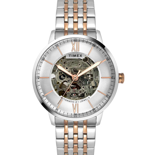 Timex E Class Trend Men Automatic Silver Round Stainless Steel Dial Watch 42mm TWEG23503