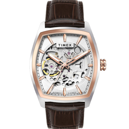 Timex Men Silver Rectangle Dial Analog Automatic Watch 38.4mm TWEG25901