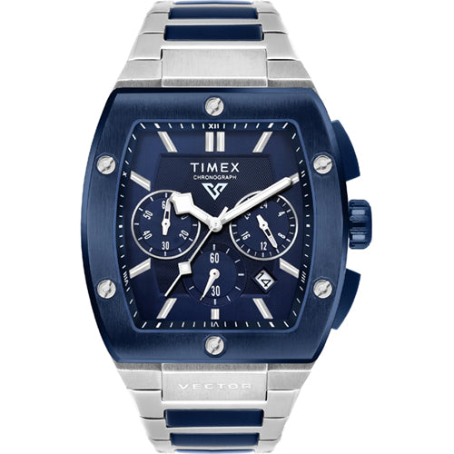 Timex Vector Men Blue Rectangle Chronograph Dial Analog Watch 41.5mm TWEG26202