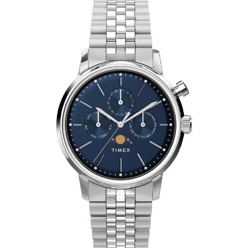 Timex Marlin Blue Round Dial Analog Moon Phase Men's Watch  40mm TWEG26802