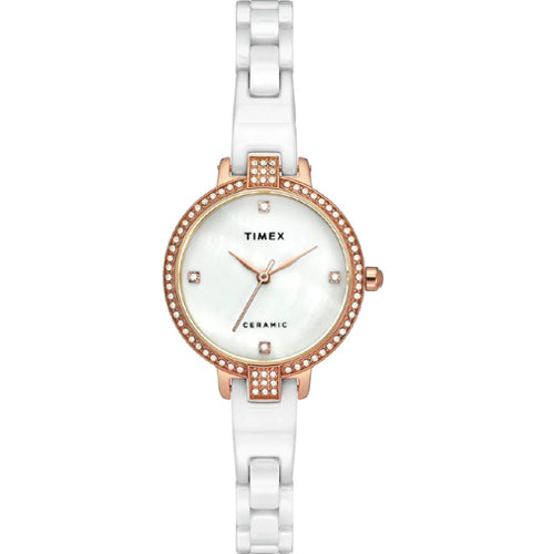 Timex Fashion Women's Mother of Pearl Dial Round Case 3 Hands Function Watch 28mm TWEL15700
