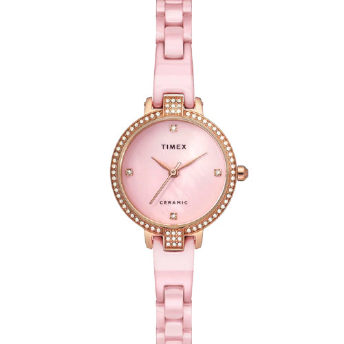 Timex Fashion Women's Pink Mother of Pearl Dial Round Case 3 Hands Function Watch 28mm TWEL15701