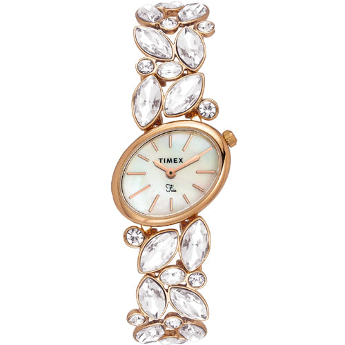 Timex Fria Mother of Pearl White Oval Dial Analog Women's Watch 26mm TWEL20902