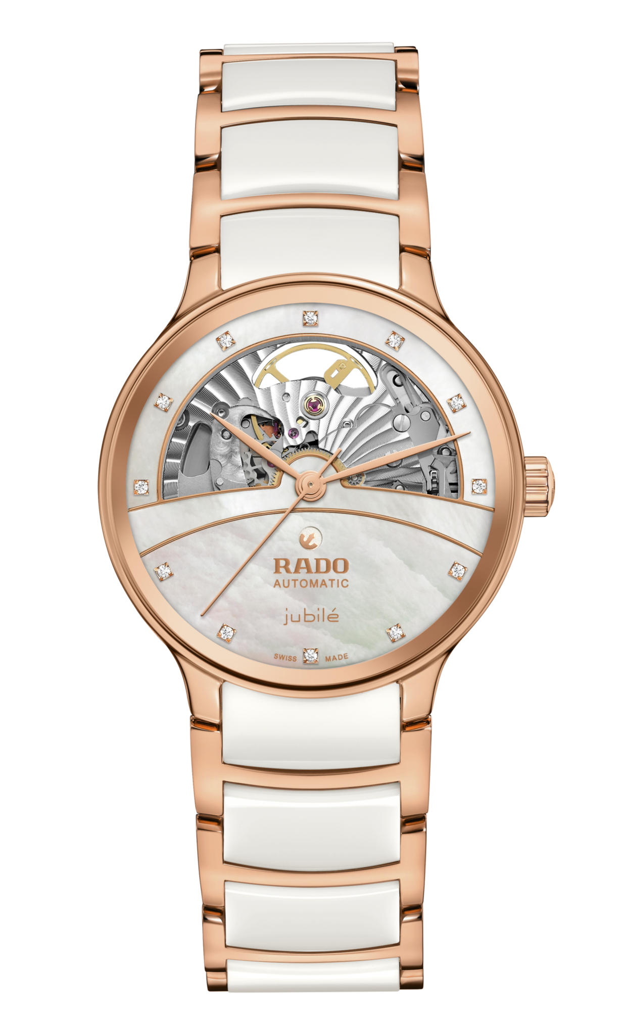 Zoom Rado Watch Rado Centrix Automatic Diamonds Open Heart Rose Gold & White Dial Wome