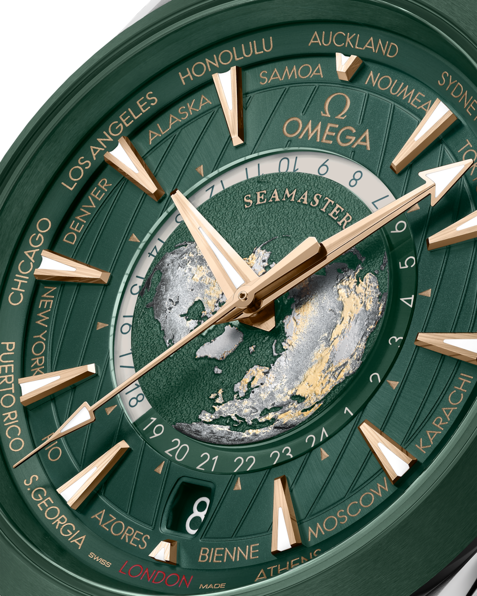 Omega Seamaster Aqua Terra 150M Co‑Axial Master Gmt Worldtimer Green Dial Men 43MM