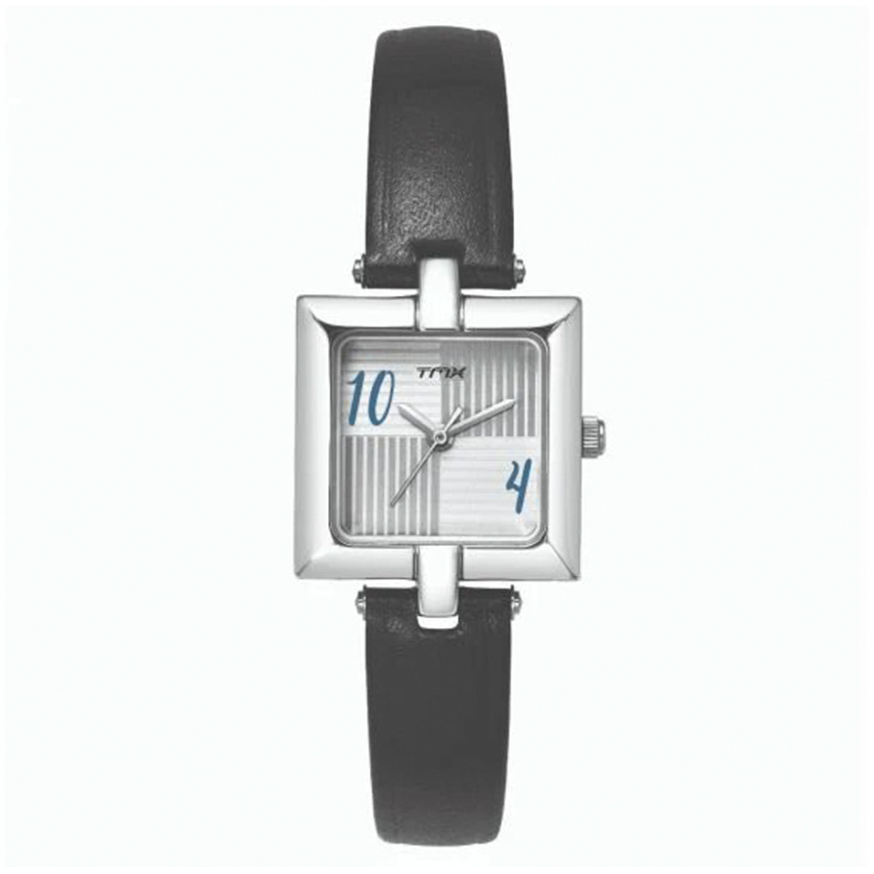 Geometric Patterned Dial Black Leather Strap