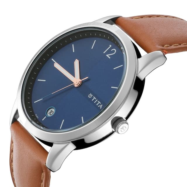 Workwear Men Blue Dial & Brown Leather Strap