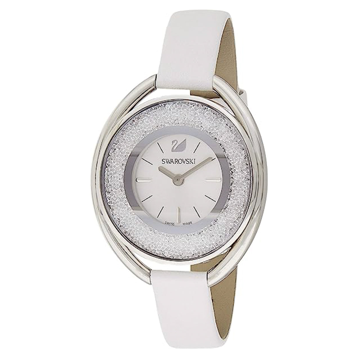 Crystalline Oval Silver Dial & Leather Starp