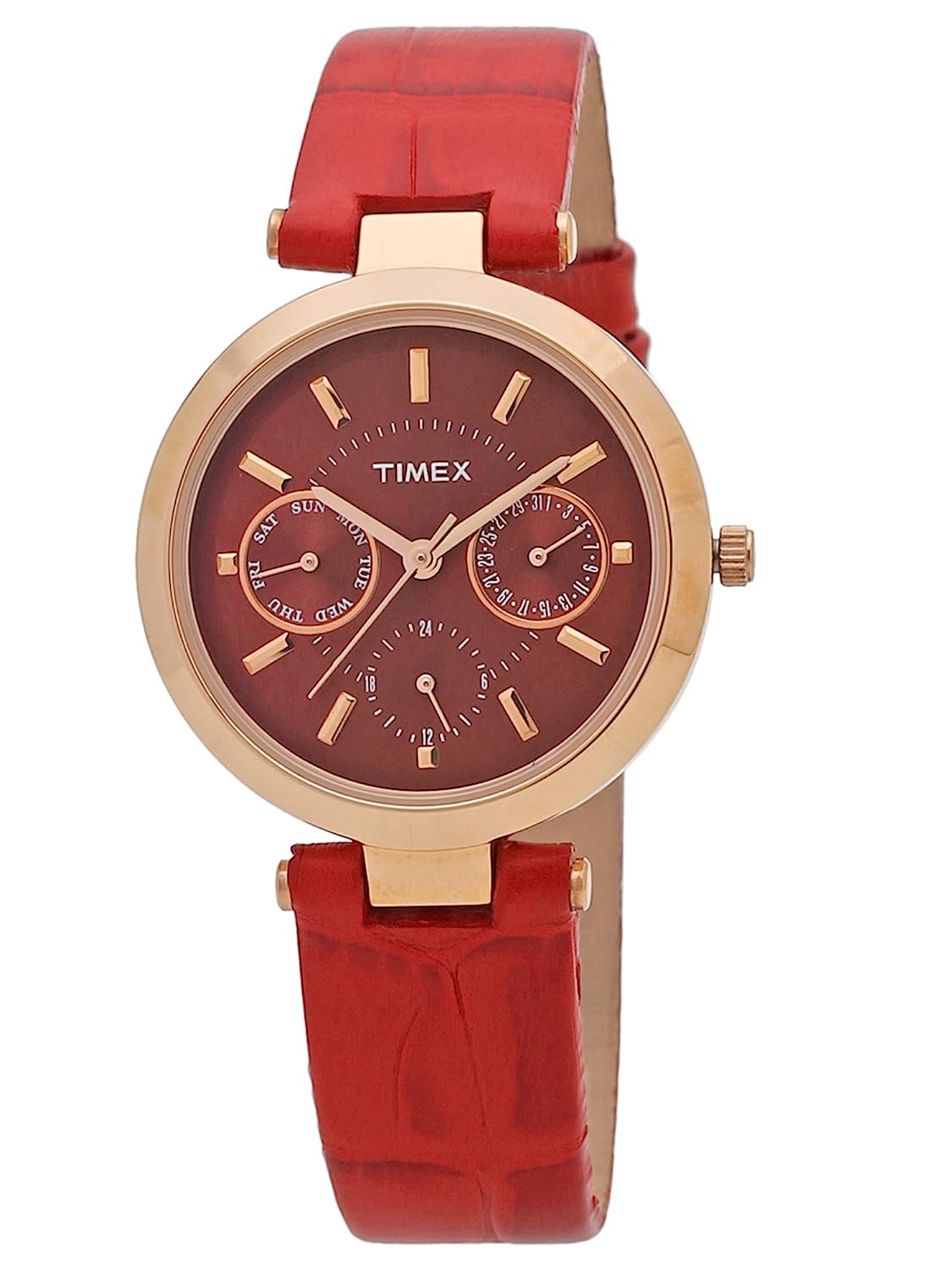 Fashion Red Dial Leather Strap
