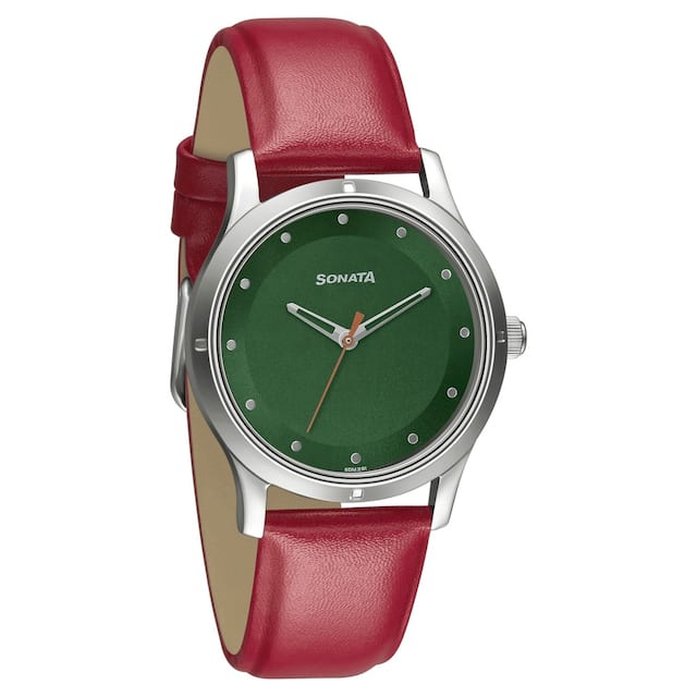 Women of Steel Green Dial & Red Leather Strap