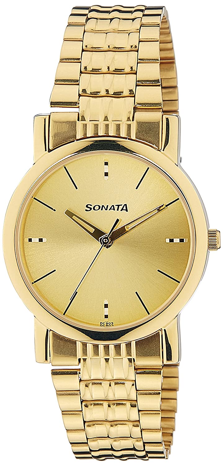 Sonata Champagne Dial Golden Stainless Steel Strap