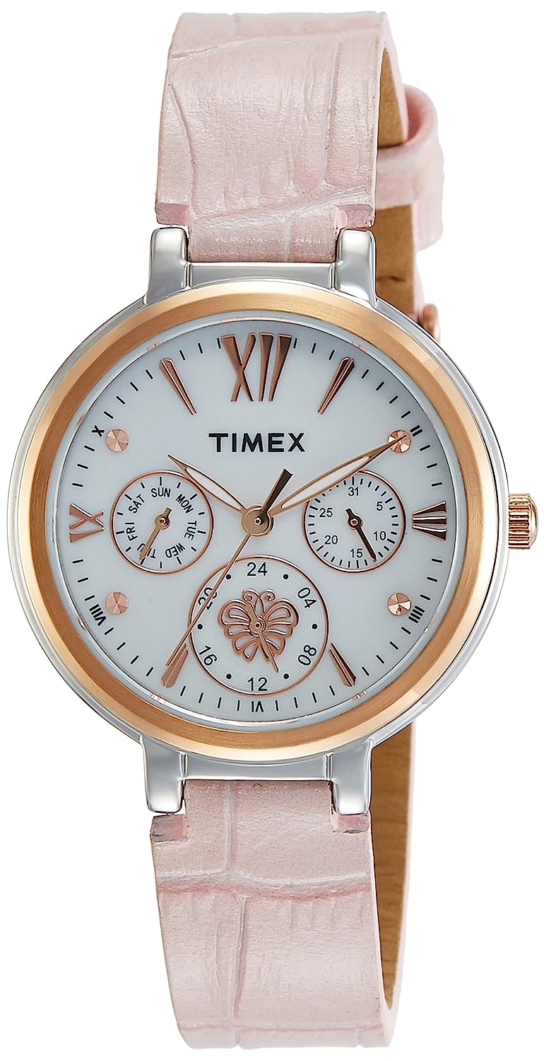 Classics Women's White Dial Pink Leather Strap