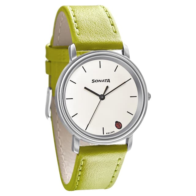 Play White Dial & Green Leather Strap