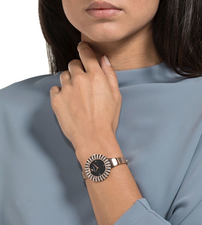 5484050 Swarovski Crystal Rose Black Dial with Rose Gold Watch for Women