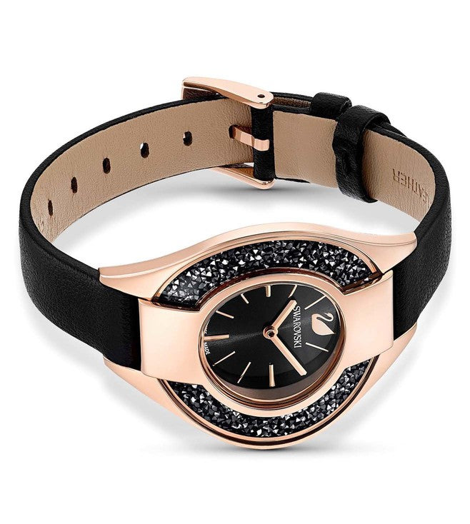 Crystalline Sporty Black Dial & Leather Strap