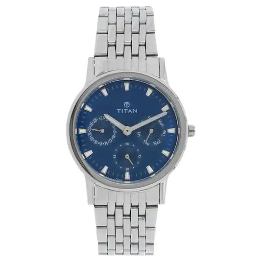 Titan Blue Dial Silver & Stainless Steel Strap