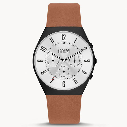 Grenen Chronograph Silver Dial Brown Leather