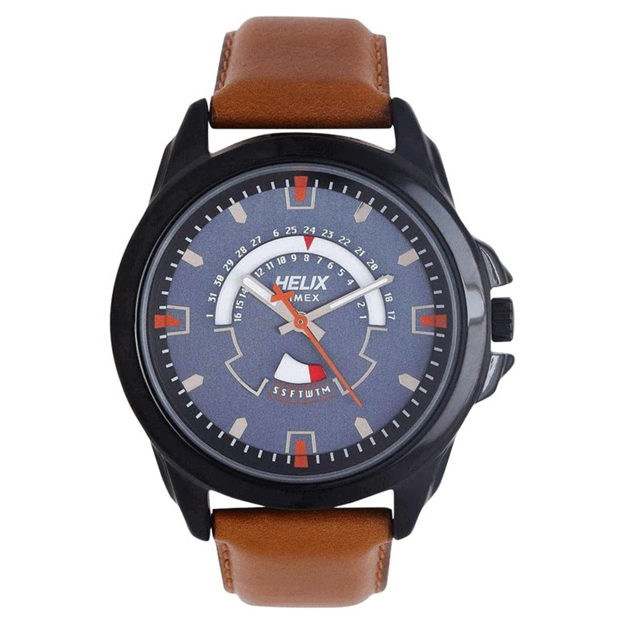 Helix Men TW054HG04 Black Leather Strap Watch