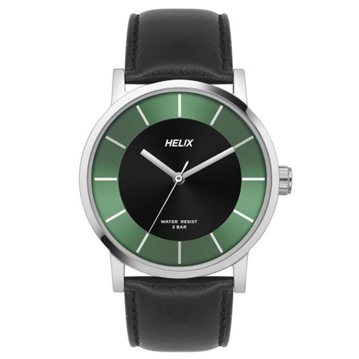 Helix Men Black & Green Dial Leather Strap