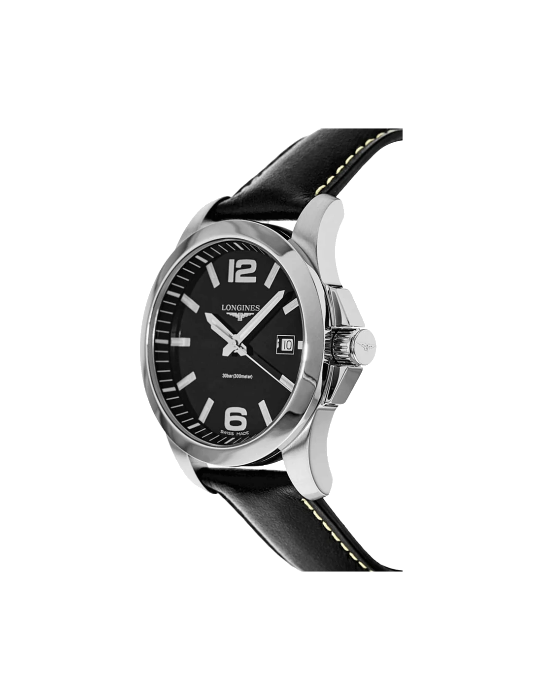 Conquest 41 Mm Black Dial Leather Strap
