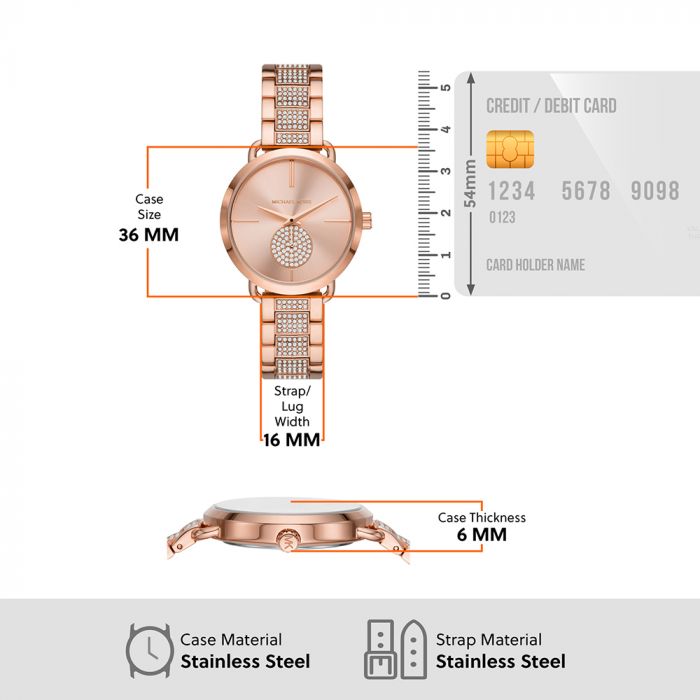 Portia Analog Rose Gold Dial Stainless Steel Strap Women's